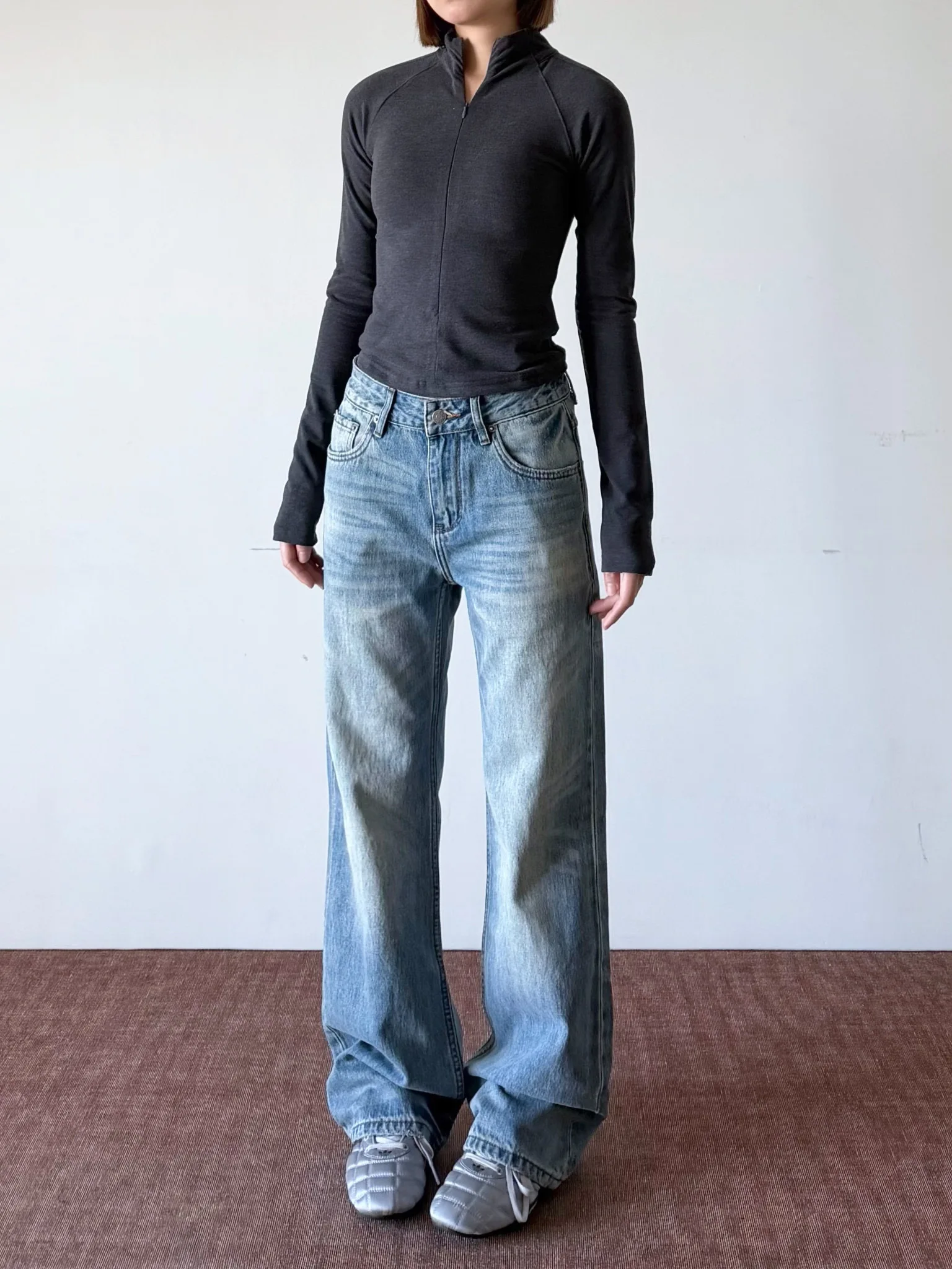 

Джинсы Waed Blue American Retro женские, прямые, облегающие, из чистого хлопка, с застежкой-молнией на талии