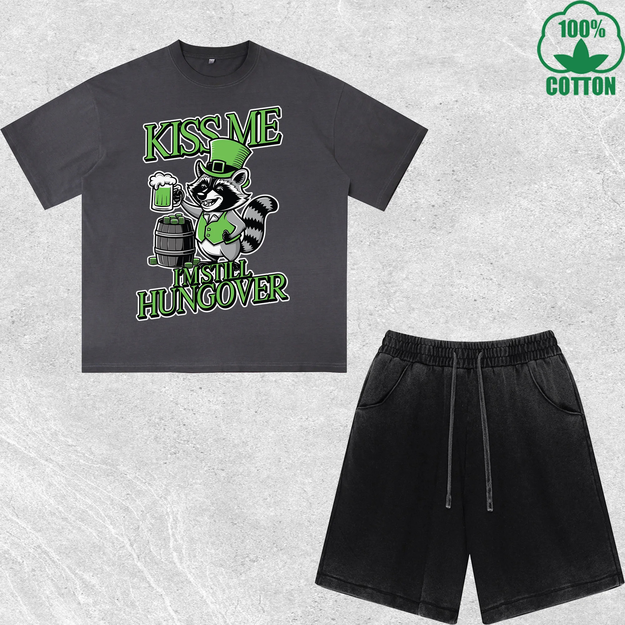 

Kiss Me Printed Dirty Wash T-Shirt Shorts Set Multicolor Combo Loose Trendy Fashionable 100%Cotton Short Value Pack