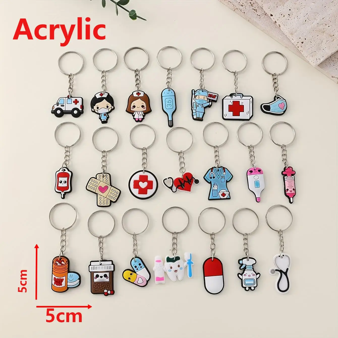Cartoon Medical Series Acrylic Keychain Nurse Doctor Stethoscope Pill Ambulance Pendant Keyring Backpack Decor Healthcare Staff