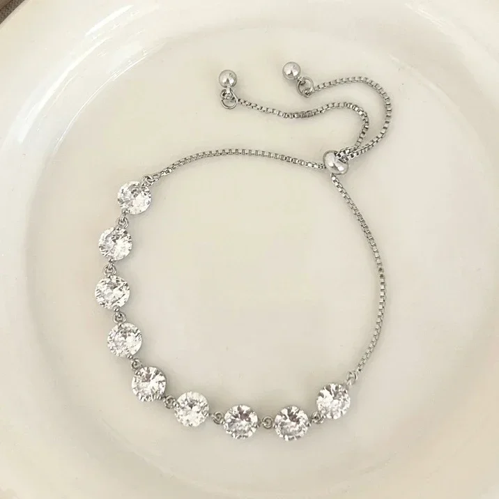 

Real 925 Sterling Silver Zircon Bead Shining Geometric Charm Bracelets for Women Trendy Fine Jewelry Minimalist Accessories