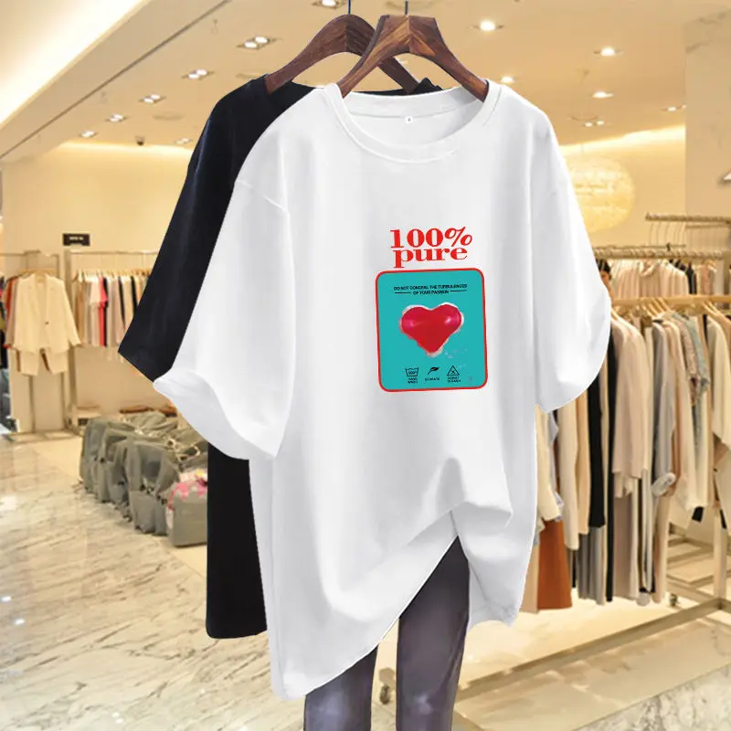 

Women 100% Cotton Lover Printed Casual Loose T-shirt Summer Loose Short Sleeve Basic Tops Chic Daily Casual Pullovers