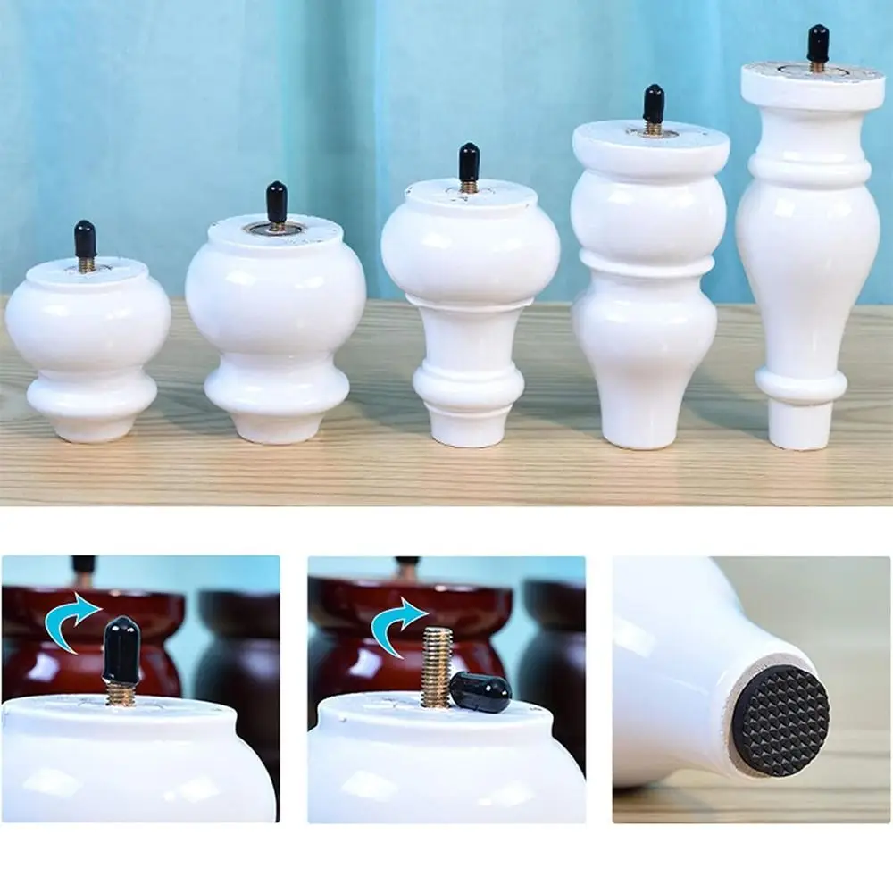 White Solid Wood Furniture Legs with M8 Threaded Stem Easy to Install Cabinet Replacement Legs Dresser Legs