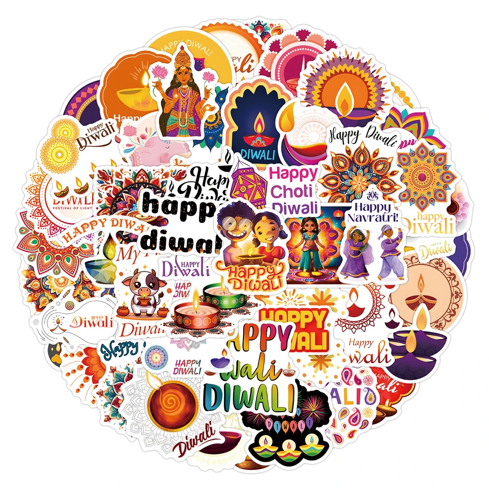 

10/30/55/110pcs Cartoon Happy Diwali Stickers Indian Festivals Decals DIY Scrapbook Helmet Phone Car Sticker Decoration Supplies