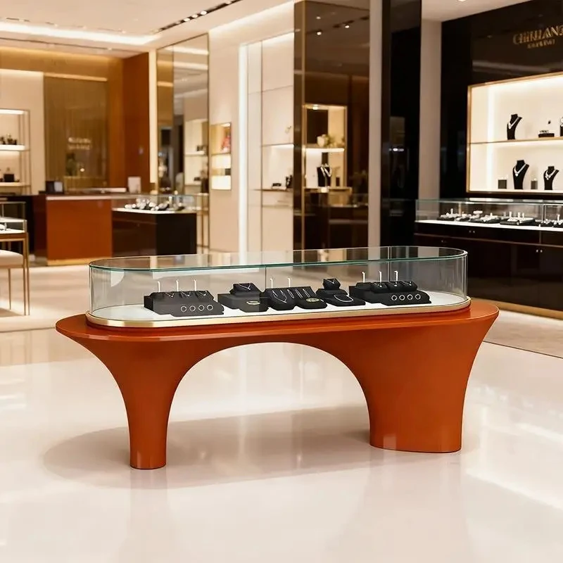custom.RZLuxury New Design Jewelry Display Cabinet Elegant curved glass cabinet Suitable stores One-stop custom jewelry shop