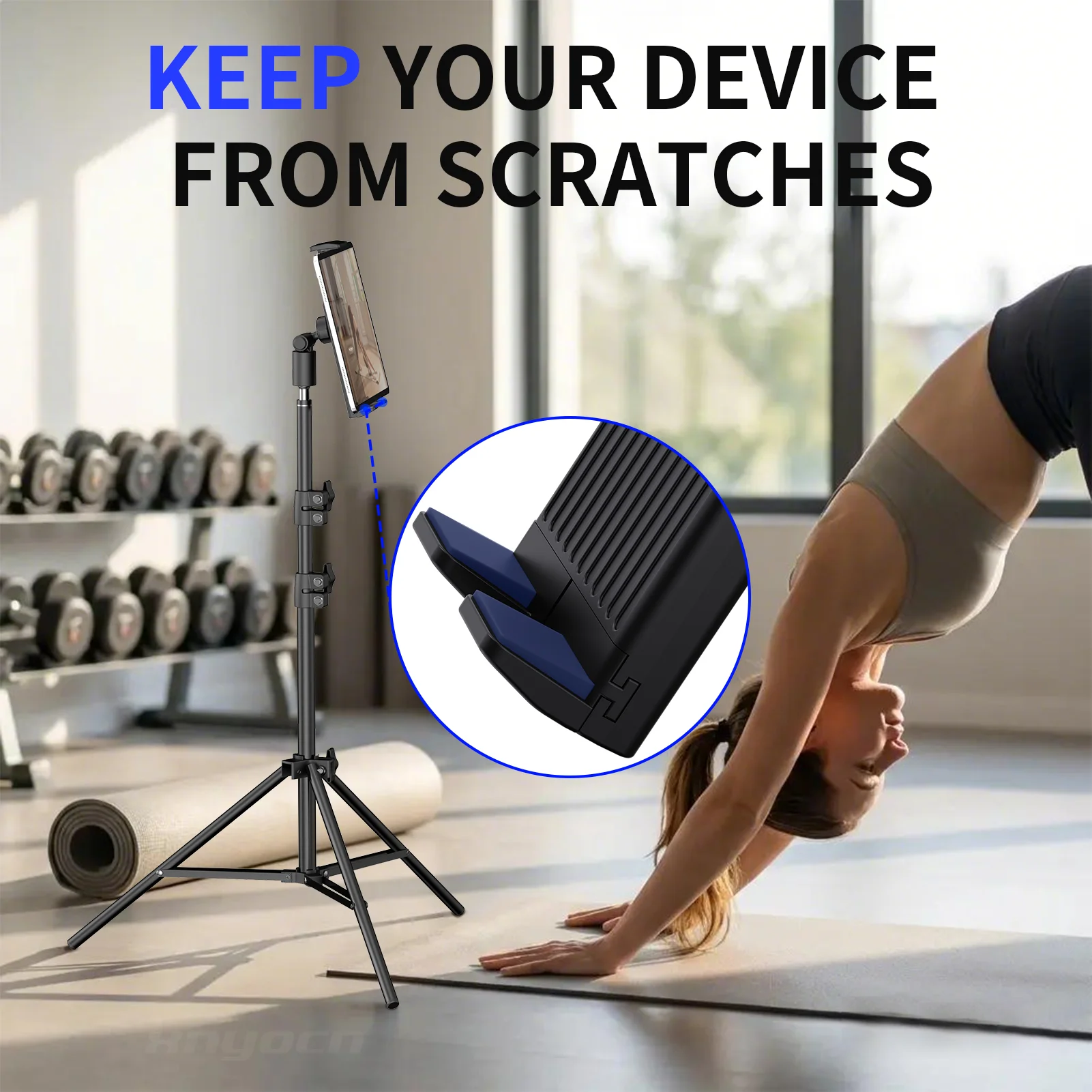 Floor Standing Tripod Stand for Tablet and Smartphone Portable Adjustable Height Holder for Video Recording Live Streaming Easy