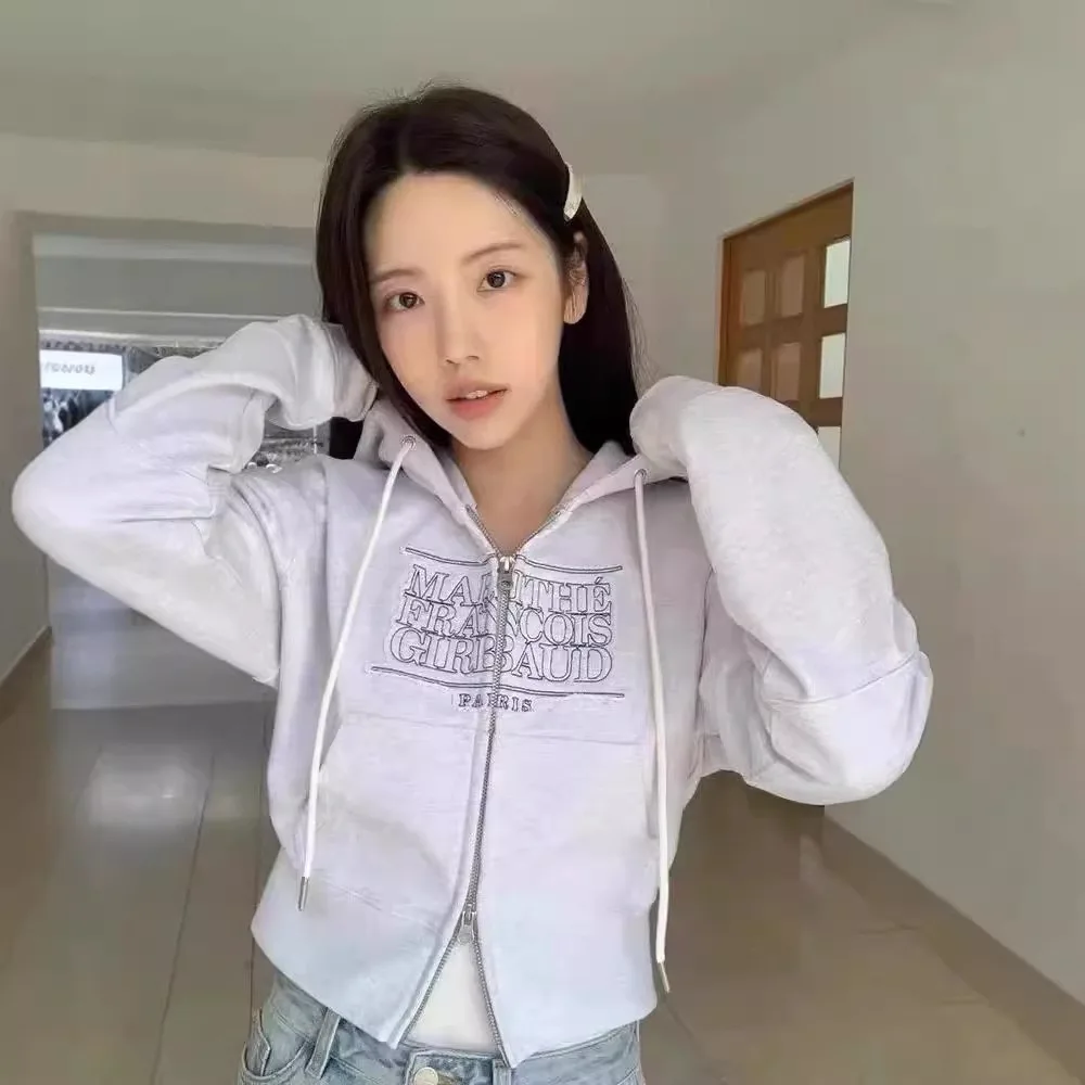 Felpa con ricamo pesante Slim Fit Cerniera Jaet Lettera Patch Lavoro Jennie Car Jingyuan Street Sle Cotton Long Sve