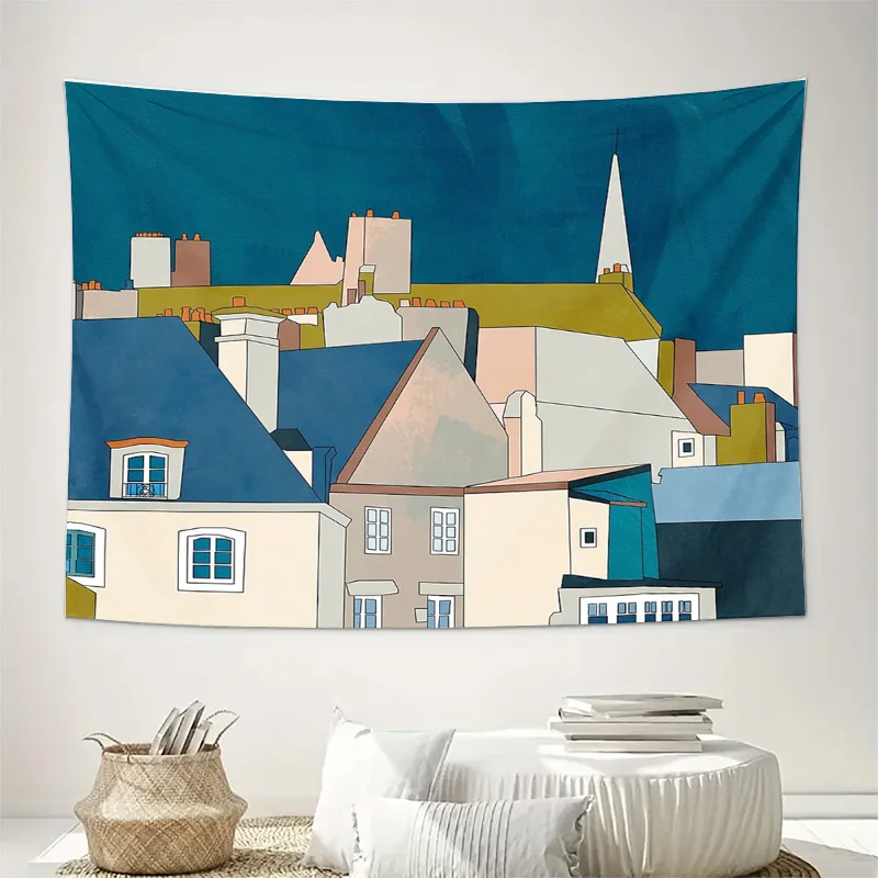 unframed Vintage Cityscape Tapestry Wall Hanging Aesthetic Room Decor Urban Landscape Art Home Textile Couch Cover Dorm Decor