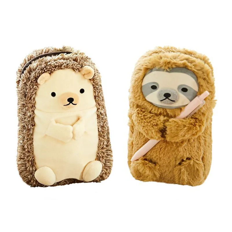 Bradypod Sloth Hedgehog Pencil Bag Pen Package Bank Case Plush Toy Stuffed Doll Cartoon Animal Student Stationery Boy Girl Gift