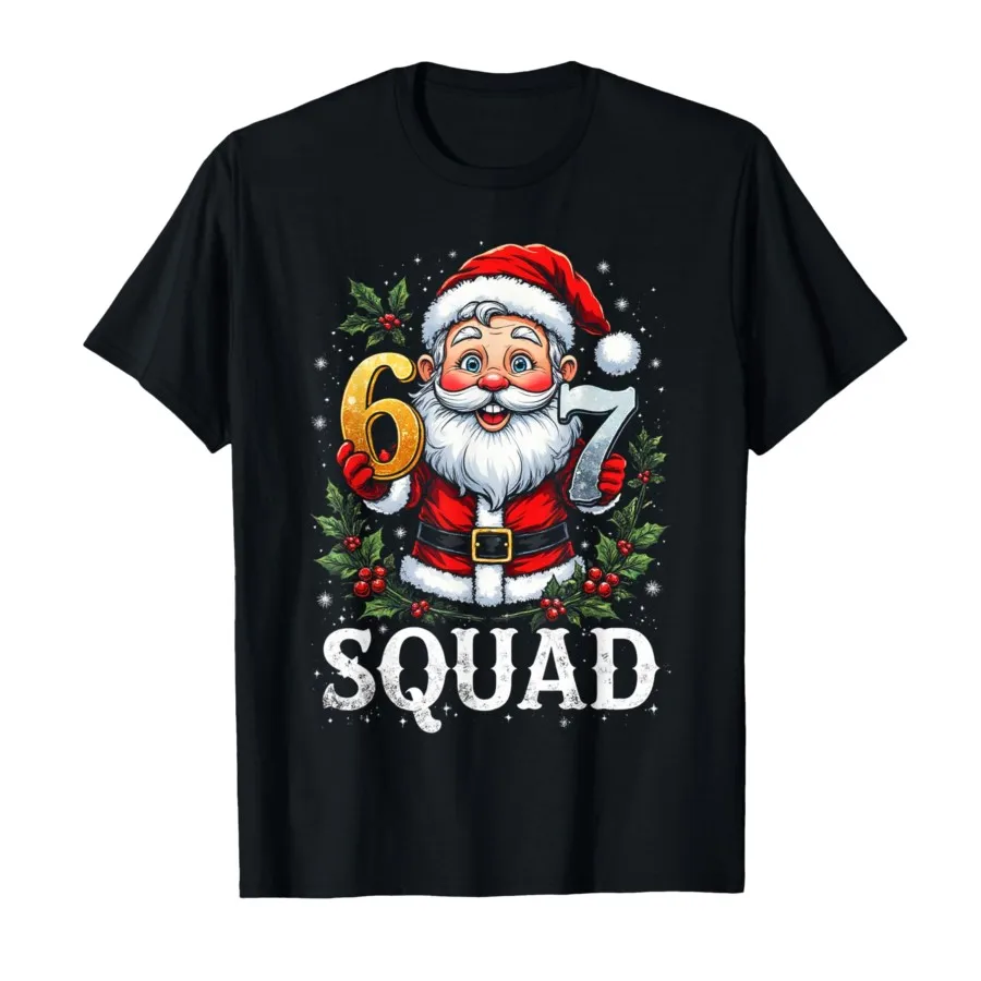 

Fun Christmas Santa Claus 6 7 Six Seven Meme Matching Family T-shirt For Men Women 100% Cotton T Shirts Short Sleeve Tops 1117-1