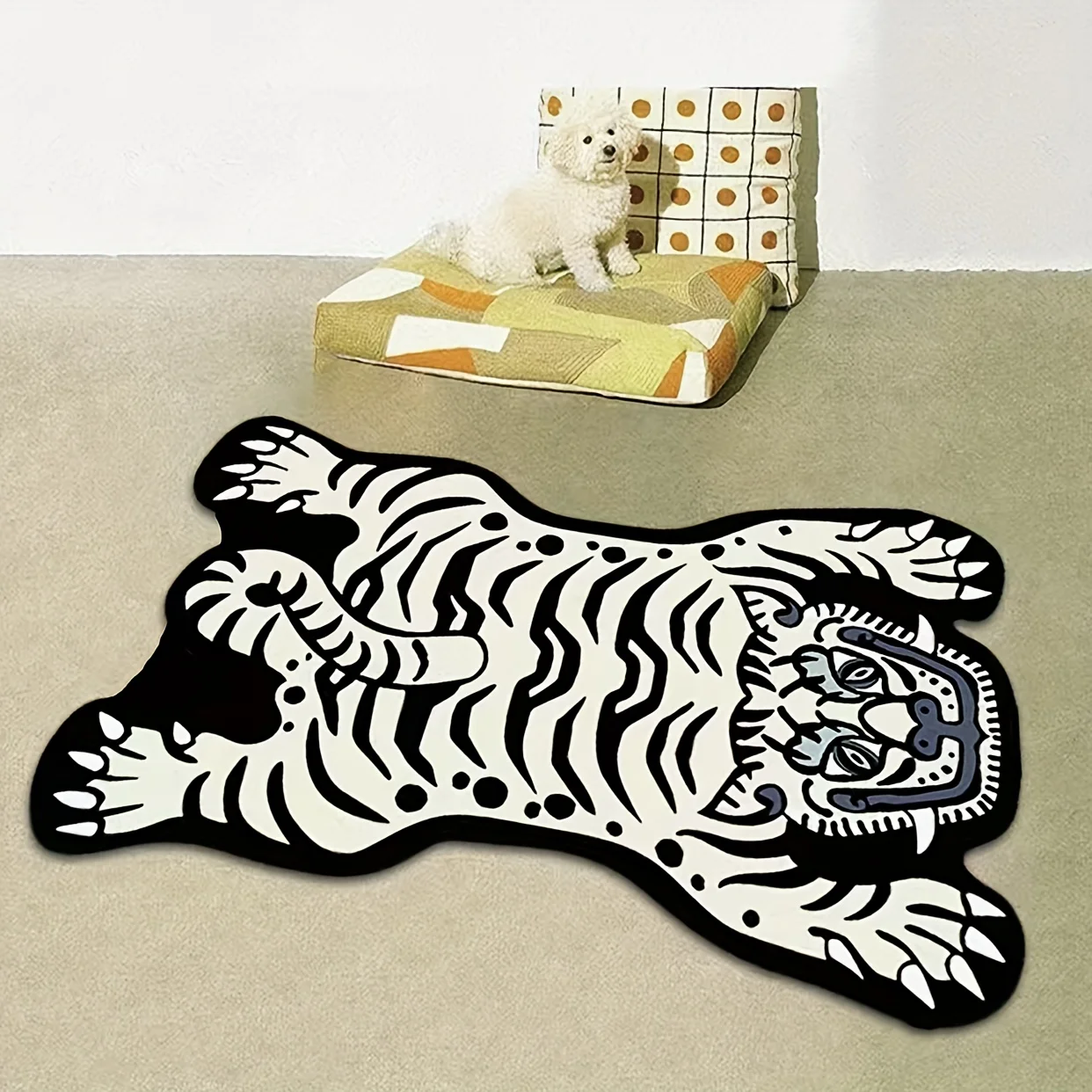 VIKAMA Irregular White Tiger Door Mat Non-slip Durable Bedroom Bedside Carpet Entrance Door Hallway Doormat Home Decor