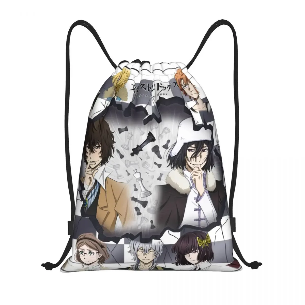 Bungou Stray Dogs Anime Drawstring Backpack Gym Sports Sackpack Japanese Dazai Osamu String Bag for Working Out