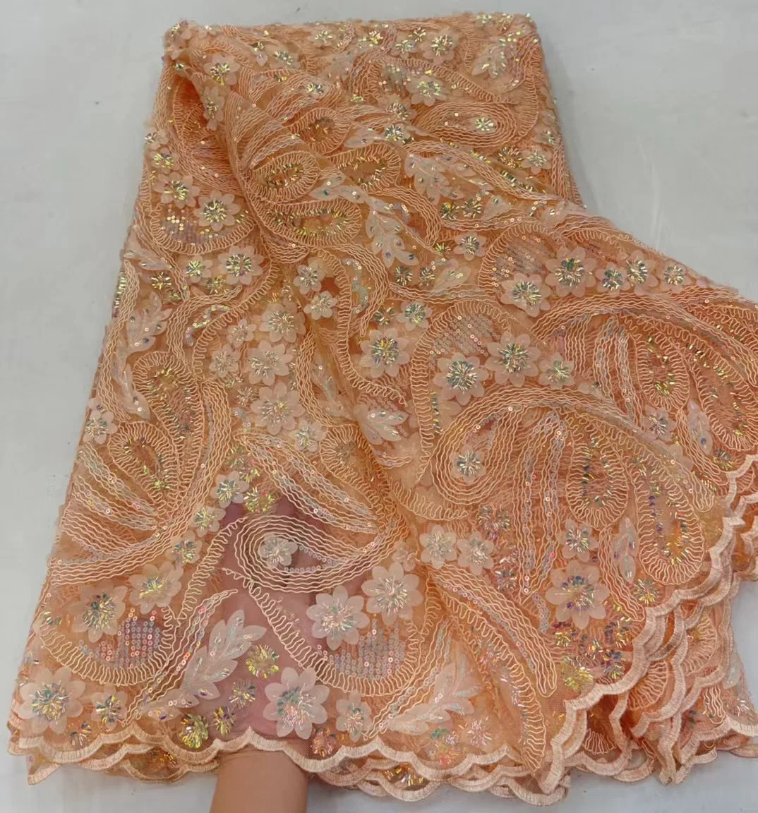

Nigerian Sequins Lace Fabric 2023 High Quality Lace African Lace French Sequins Embroidery Lace Fabrics for Party DressRF5534