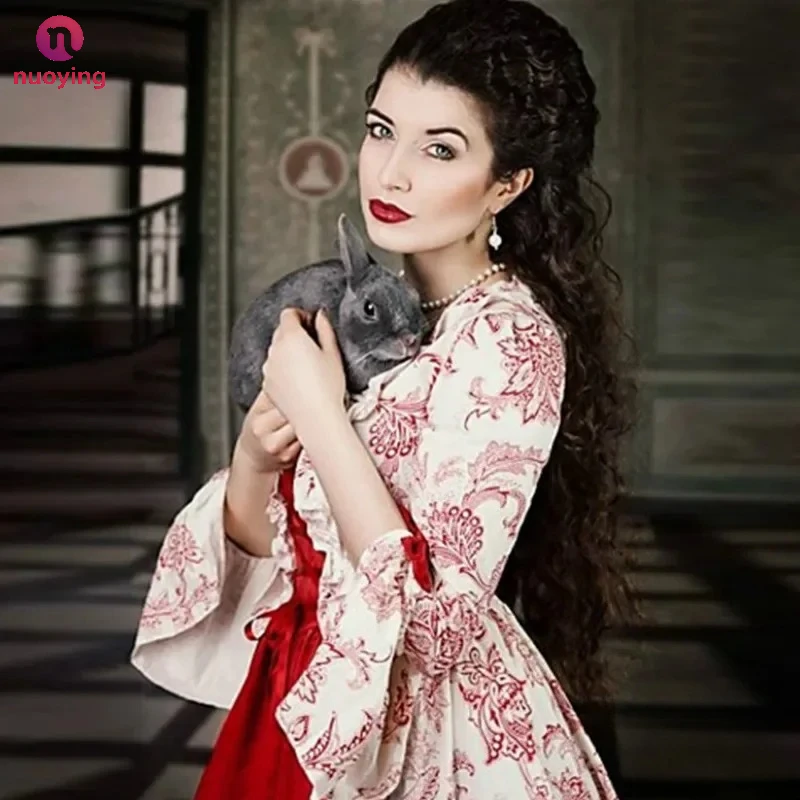 Damen-Renaissance-Kleid im mittelalterlichen Stil, Cosplay-Kleid mit ausgestellten Ärmeln, viktorianisches, florales, festliches Abendkleid, gotisches Gewand in Übergröße für Partys und