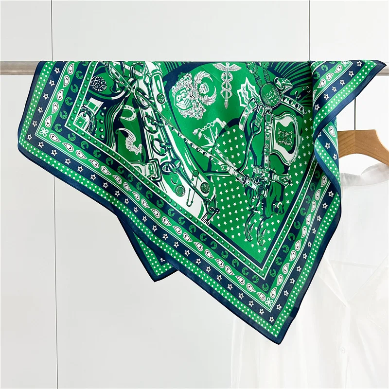 الأخضر الحصان الصيف وشاح حريري المرأة الربيع شال صغير ساحة عصابات الشعر الرقبة اكسسوارات النساء Foulard 65 سنتيمتر * 65 سنتيمتر #2