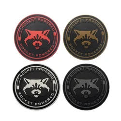 Rocket Powered Cartoon PVC Badge Multi-color Hooks Back Rubber Label Sticker Luminous Raccoon Head Tactical Patch for Backpack