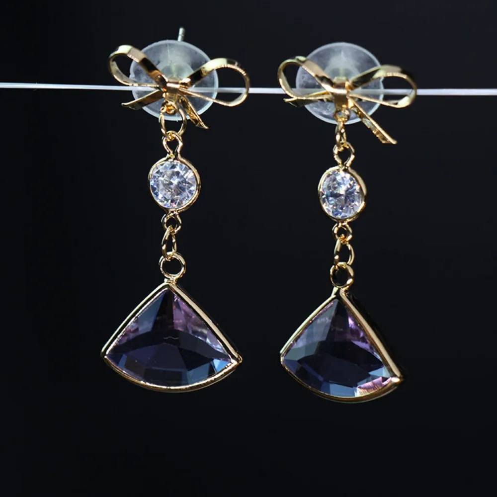 1pair 925 Silver Needle Anti-allergy Crystal Earrings Trendy Personalized Bow-shaped Micro-set Zirconia Stud Earrings