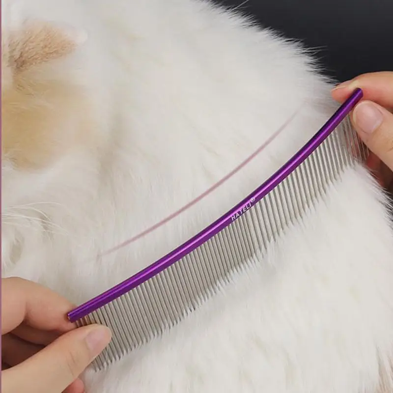 19cm Pet Curved Comb Stainless Steel Combs Professional Grooming Comb Dense Sparse Teeth Dog Cat Cleaning Brush Open Knotssories