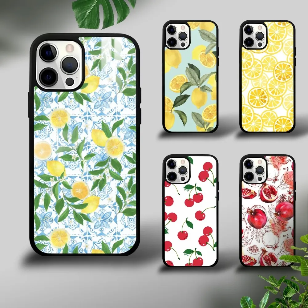 

Fruit Lemon Cherry Wildflower Phone Case For IPhone 16 15 14 13 12 11 Pro Xs Max Mini Plus Celulares Hard Funda