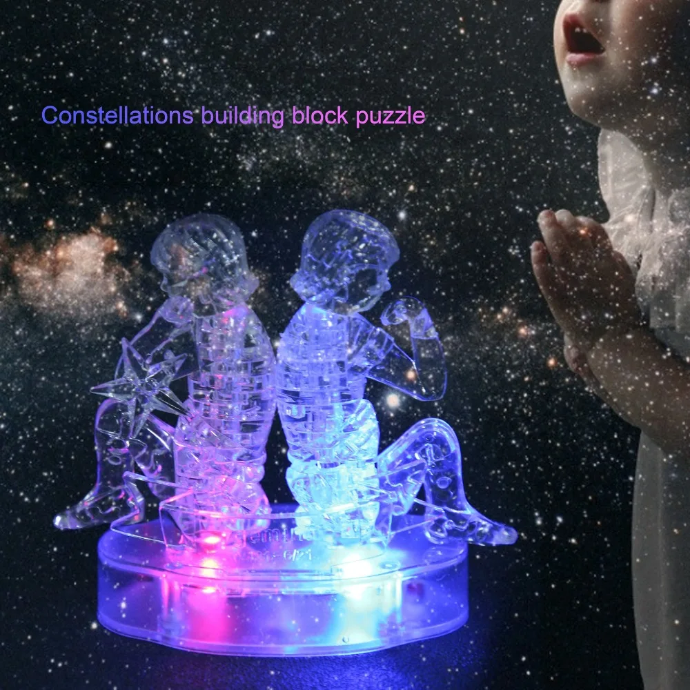 Gemini Shape Constellations Crystal Puzzle Three-Dimensional DIY Crystal Puzzle Jigsaw LED Light Puzzle Desktop Decoration