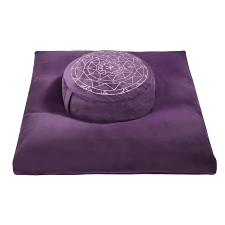 

Zafu and Zabuton Meditation Cushion Set - Buckwheat Hull and Memory Foam Pillows Ergonomic Support for Yoga Mindfulness - Organ