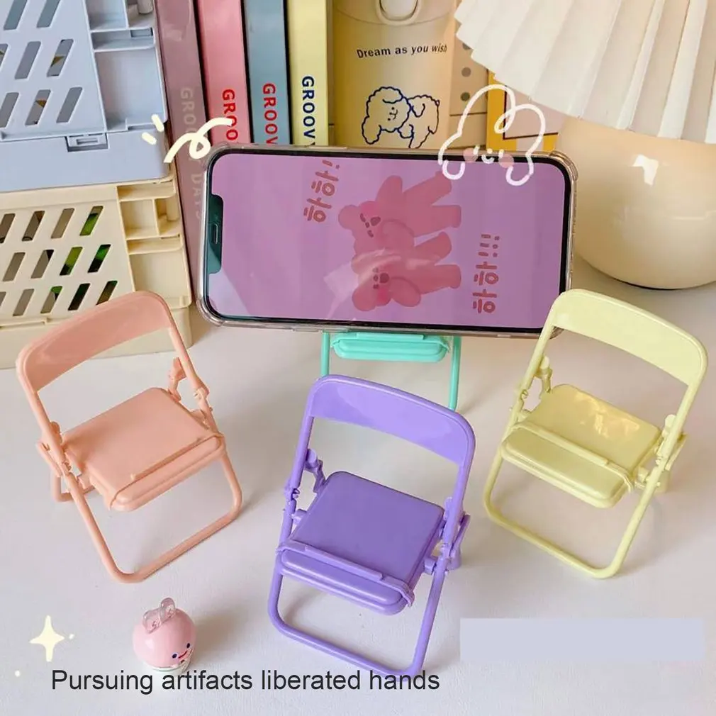 Portable Mini Mobile Phone Stand Desktop Chair Stand Cellphone Bracket Adjustable Macaron Color Stand Foldable Shrink Decoration