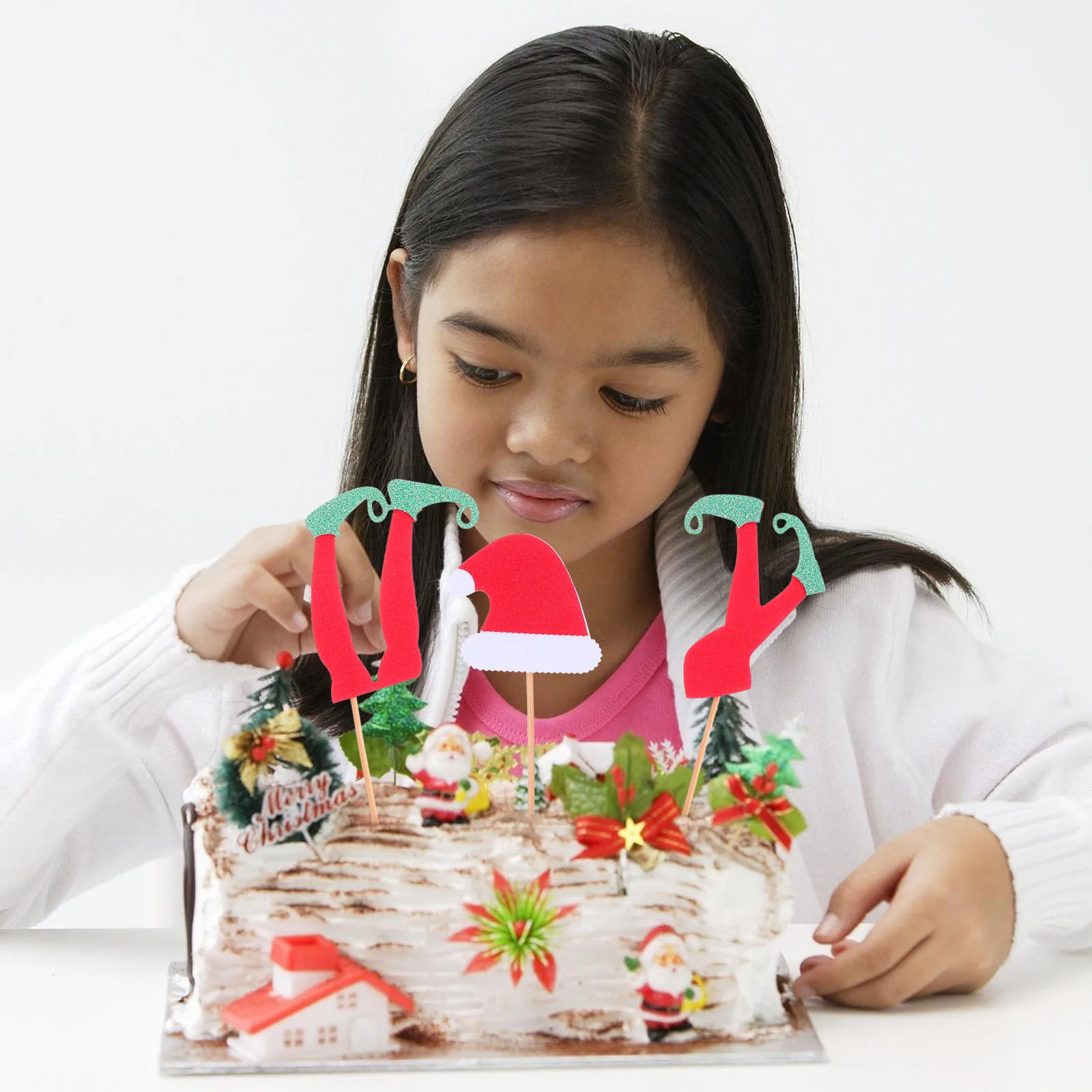 

36 pcs Christmas Cake Toppers Glitter Hat Foot Picks Assorted Colors Food Grade Safe Easy Install For Holiday Party Decoration