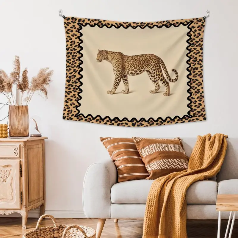 VIKAMA Retro Leopard Border Tapestry, Classic Cheetah Wall Hanging, Boho Animal Wall Decor Bedroom Dorm Living Room Decoration