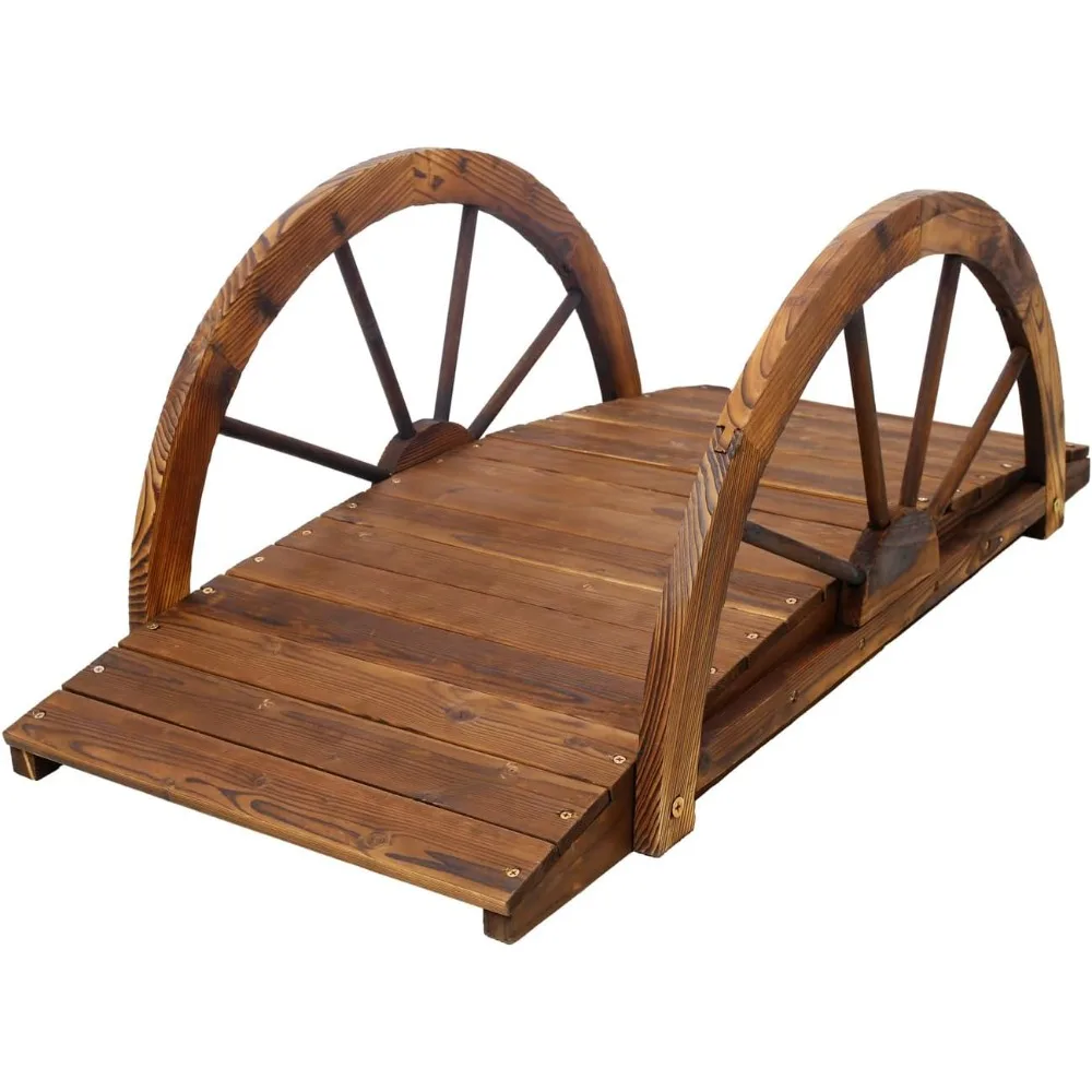 

3.3 FT Wooden Garden Bridge Arc Footbridge with Half-Wheel Style Railings & Solid Fir Construction