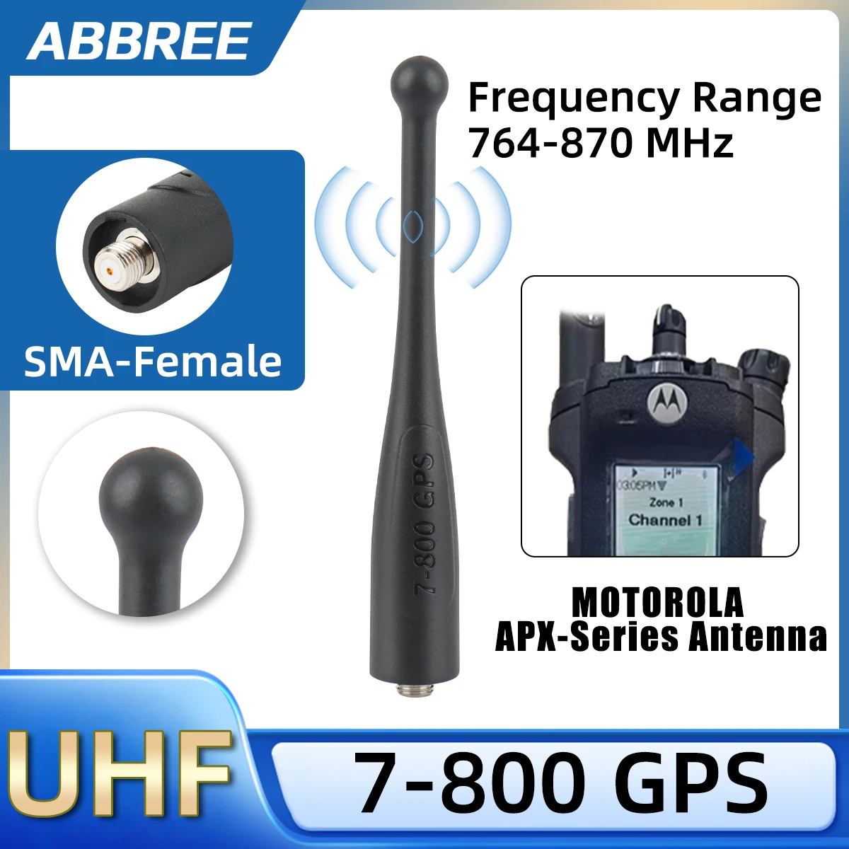 Antena GPS UHF ABBREE SMA Hembra Motorola APX