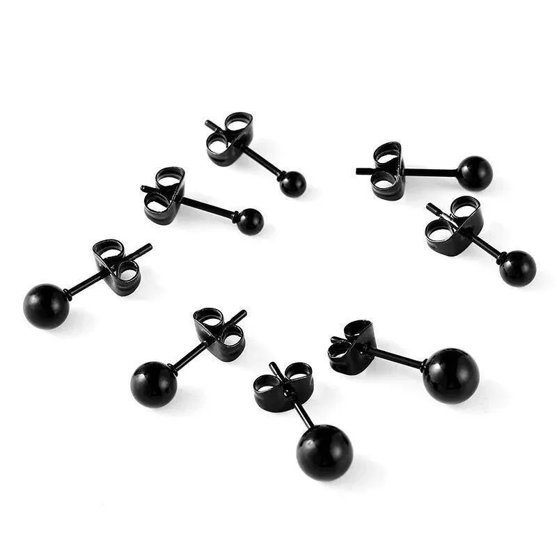 1Pair Small Round Ball Stud Earring For Women Men Stainless Steel Fine Needle Push Back Ear Studs Simple Jewelry