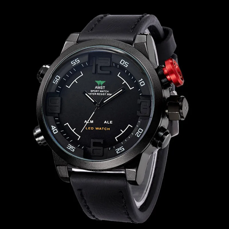 Men Watches Quartz Dual Movement LCD Digital Analog Military Waterproof Sport Watches Male Clock for Boy Steel Strap AM3006