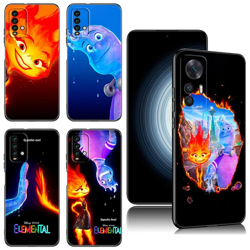 Disney Elemental Black Phone Case For Xiaomi Redmi 11 Prime 11A 12C 13C A1 A2 + A3 12 4G 10 5G 9A 10A 9C 10C 9i 12R 13R Note 9T