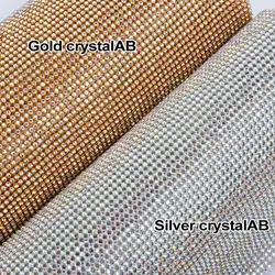 45x120cm Hotfix Rhinestones Mesh Sheet Glitter Glass Crystal AB Fabric Gold/Sliver Aluminum Mesh Strass Applique for Dress Cloth