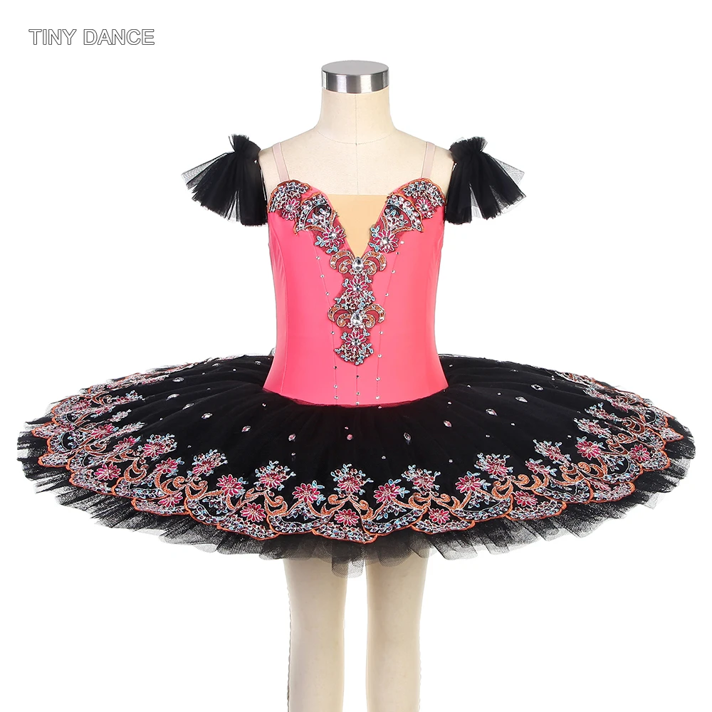 

Hot Pink Bodice Professional Ballet Dance Tutu with 7 Layers Black Platter Tutu Skirt Girls Ballerina Costumes BLL518