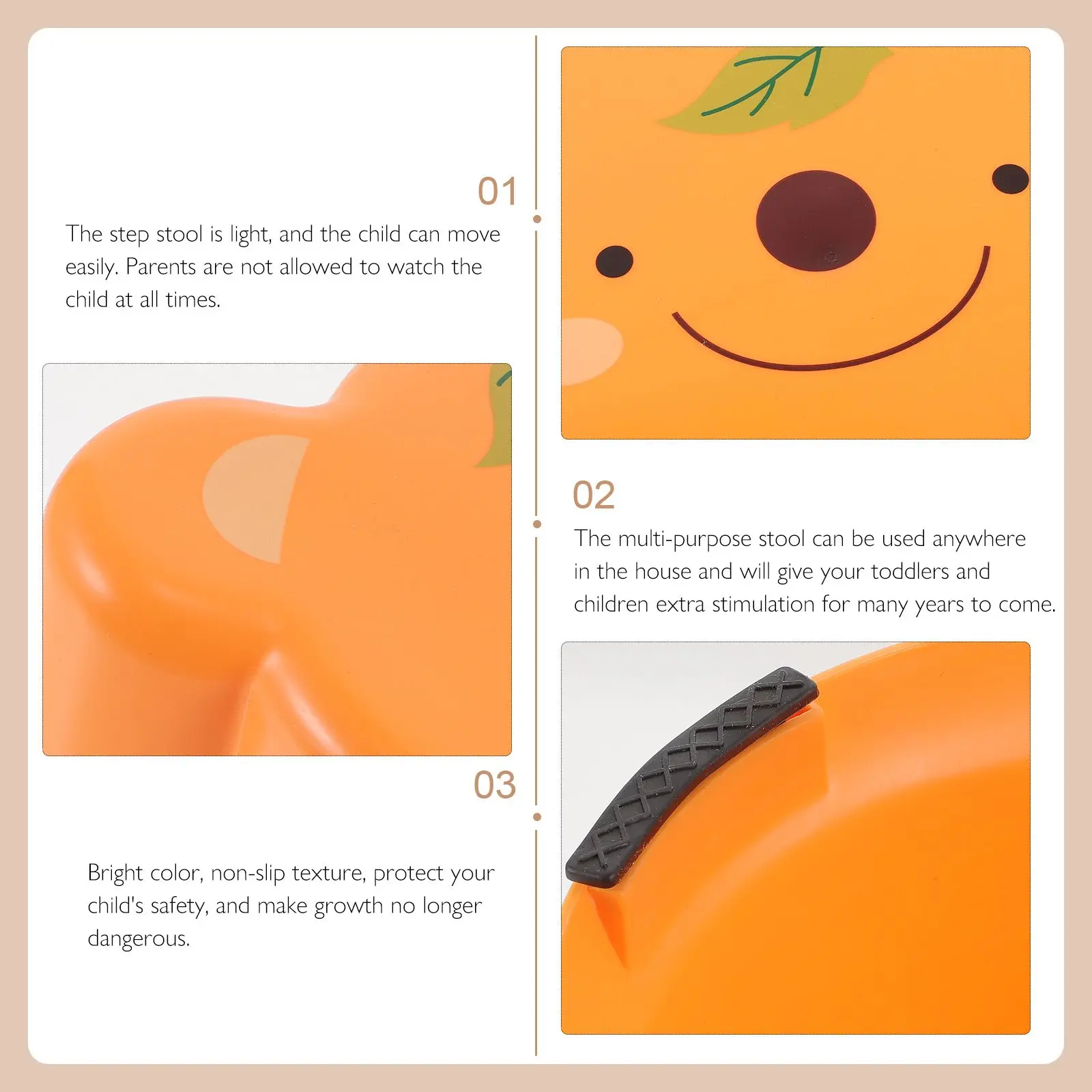 Plastic Step Stool for Kids Anti Slip Toddler Small Bathroom Orange Foldable Lightweight Kitchen Safety Design Kids