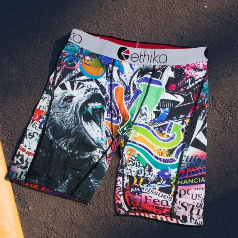 

ETHIKA Men Boxers Briefs Breathable Mesh Crotch Man Underwear Trunks Printed Mens Panties Boxers Sexy Plus Size Men's Underpants