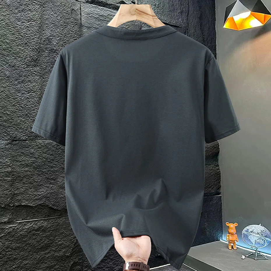 Henry Collar T-shirt Men Plus Size 10XL 11XL Summer Short Sleeve Tops Tees Fashion Casual Solid Color Tshirt Male Big Size - Image 2