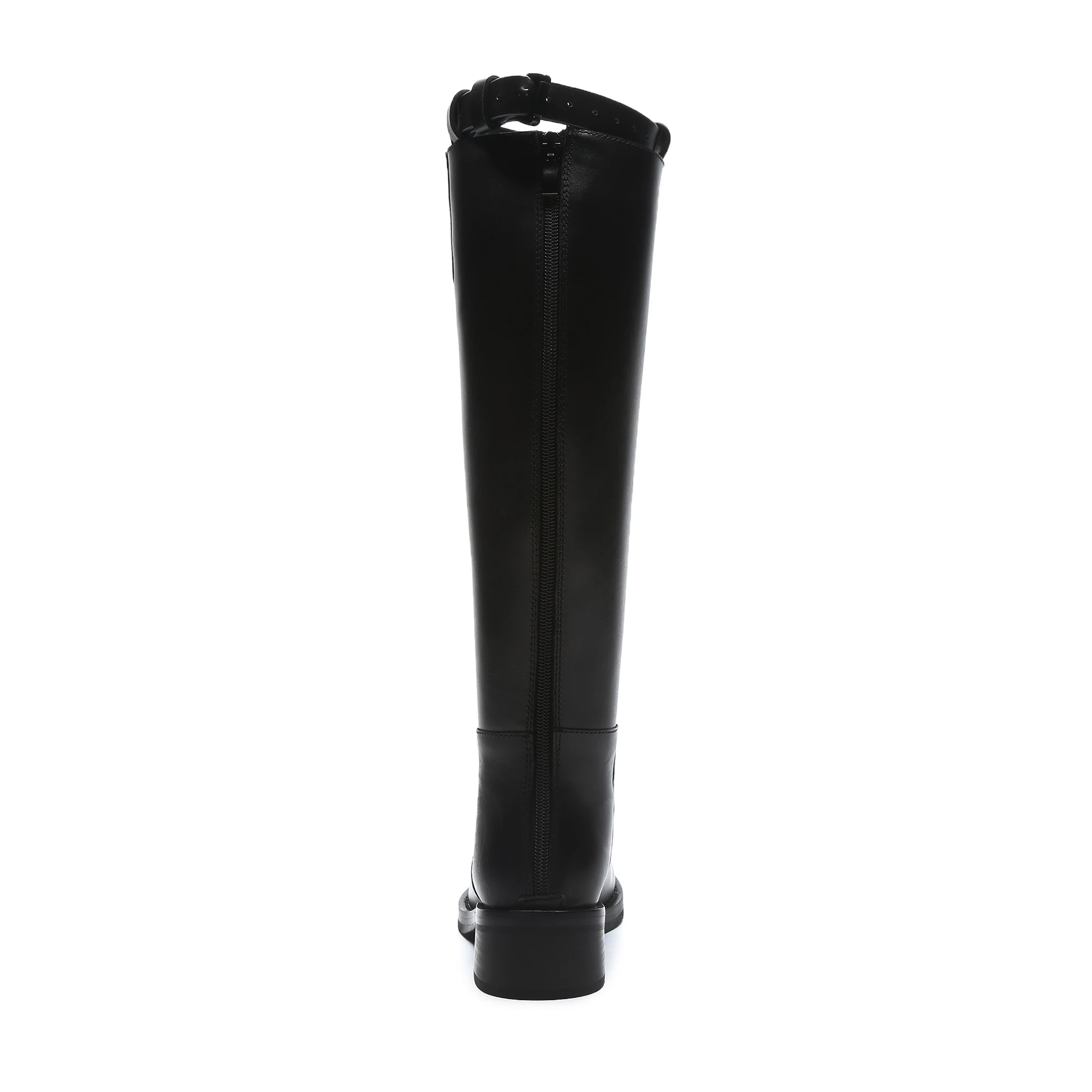 High Street Big Size Black Colors Genuine Leather Med Heels Western Riding Boots Round Toe Brand Luxury Zipper Knee-high Boots