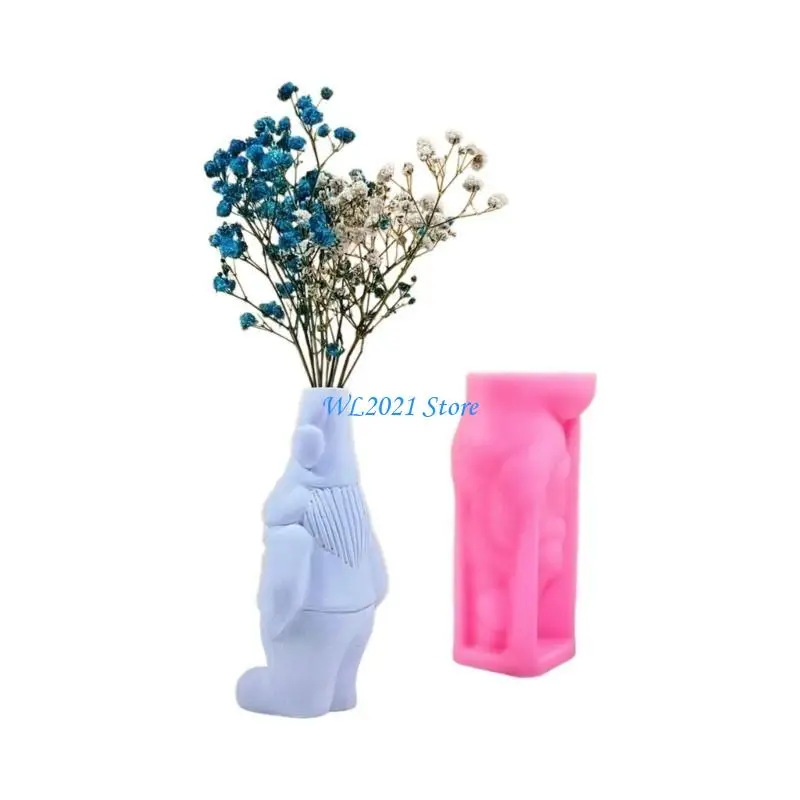 

G5GC Epoxy Resin Vase Mold Silicone Plaster Molds Gnome Doll Flower Arrangement Home