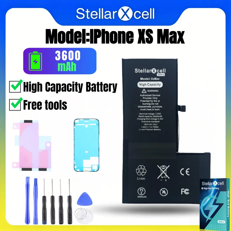 Batería Ultra StellarXcell para iPhone, Enviada desde Alemania, para iPhone X XS XR XSMAX, Batería de Alta Capacidad, Batería de Alta Calidad, Reemplazo de Batería para iPhone con Herramientas Gratis, 0 Ciclos, Muestra 100% Salud 4