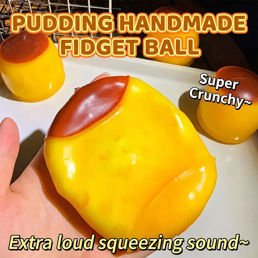 Pudding Shape Squishy Squeeze Ball Caramel Crunch Texture Fidget Toy Stress Relief Cute Desk Decor DIY Sensory Play Accessory