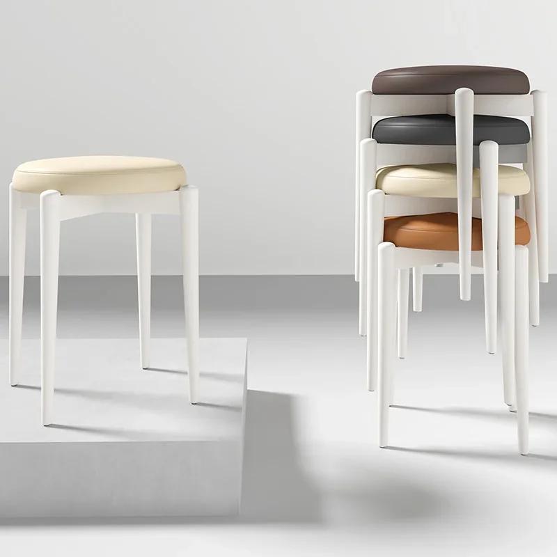 

Cream Wind Folding Stool: Stackable Small Vanity Chair, Upholstered Solid Wood, Modern Minimalist Compact Furniture