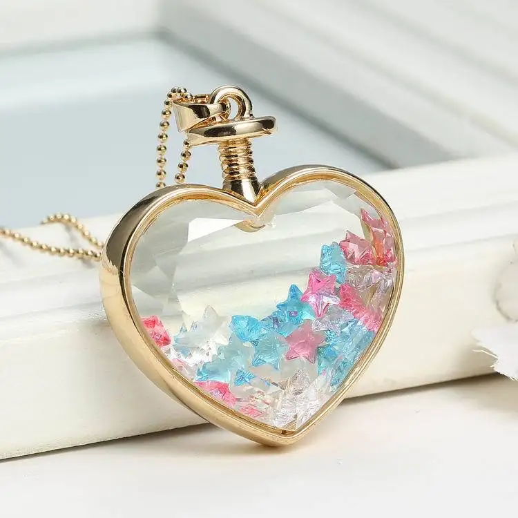 Korean version heart pendant flowers love crystal various plant dried flower necklace birthday gift jewelry