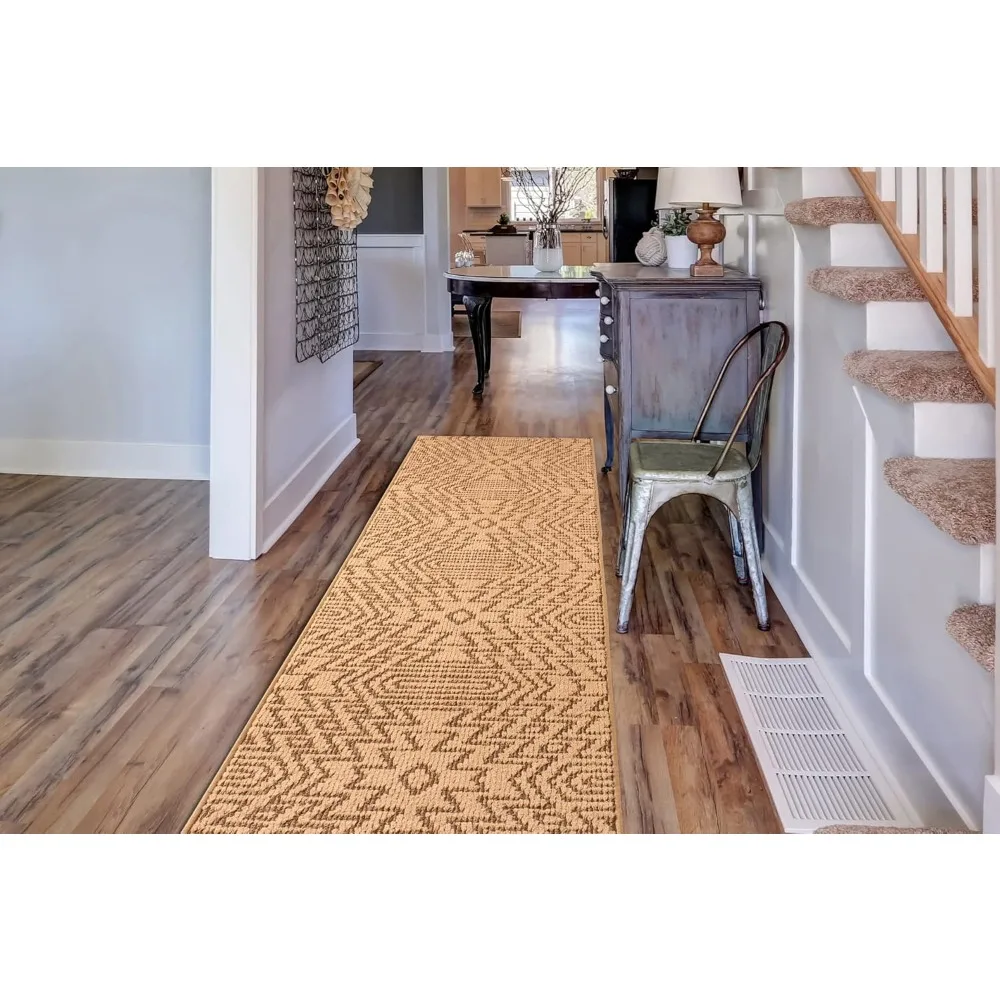 

Custom Length Cut to Size Tribal Ethnic Southwestern Inspired Hallway Runner Rug, Non Slip Rubber Backed, 31 inch Wide X Customi