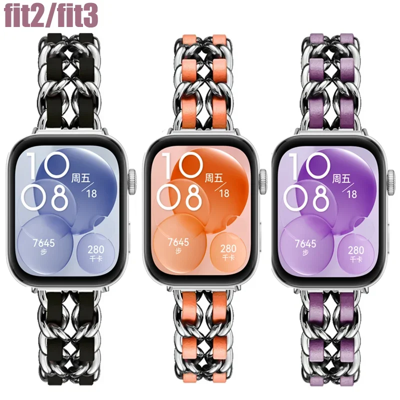 Металлические + кожаные ремешки для часов Huawei Fit 3, сменный ремешок для умных часов, браслет, браслет, аксессуары для Huawei FIT3 Fit2
