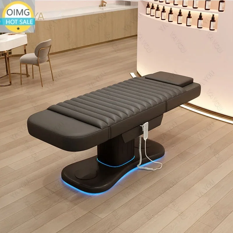 Black PU Leather LED Light for Lash and Facial Massage and Therapy Bed 3 Motor Electric Massage Beauty Bed