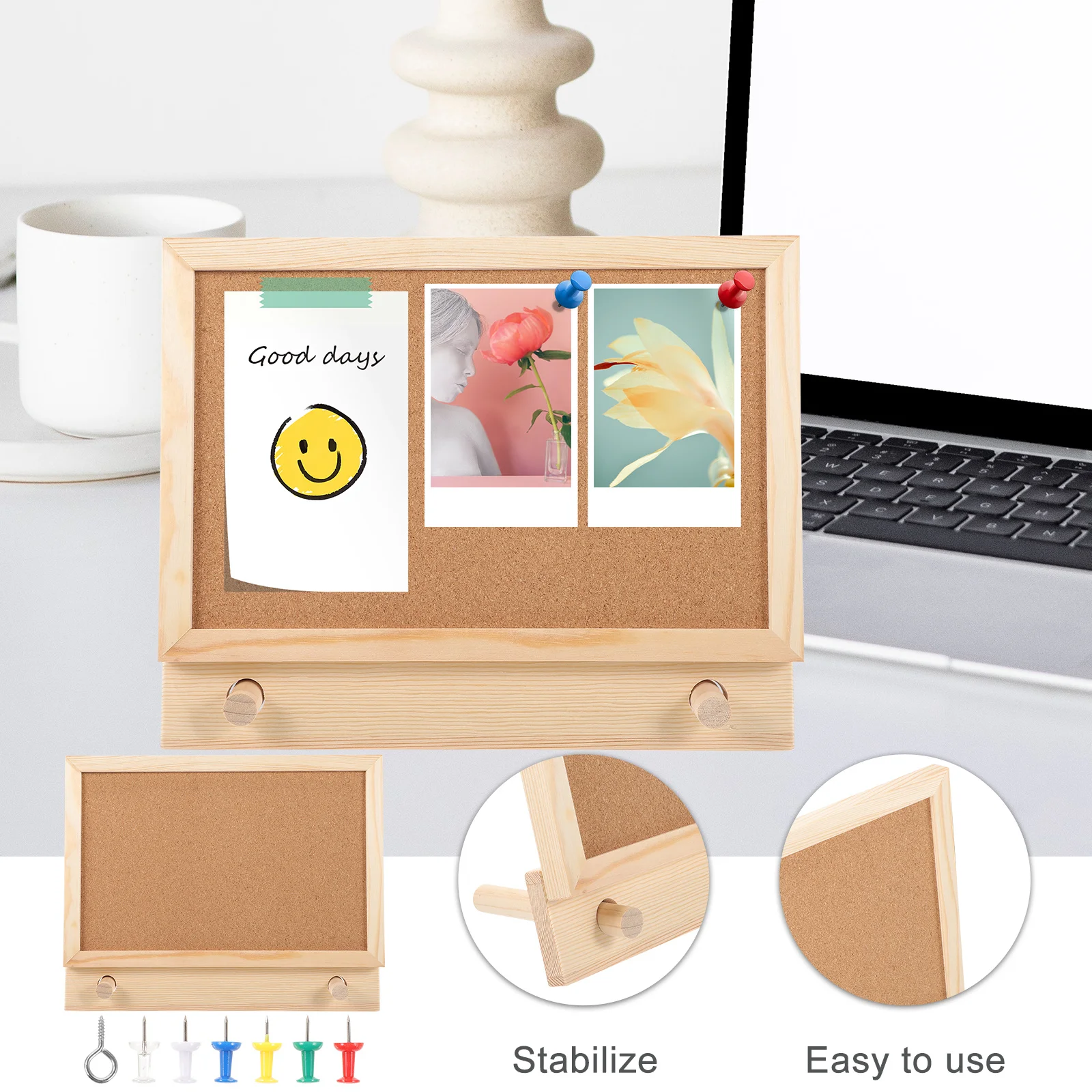 1Set Premium Desktop Notice Board Exquisite Framed Cork Board for Pictures Memory Display Wall Decor Office Organization Tool