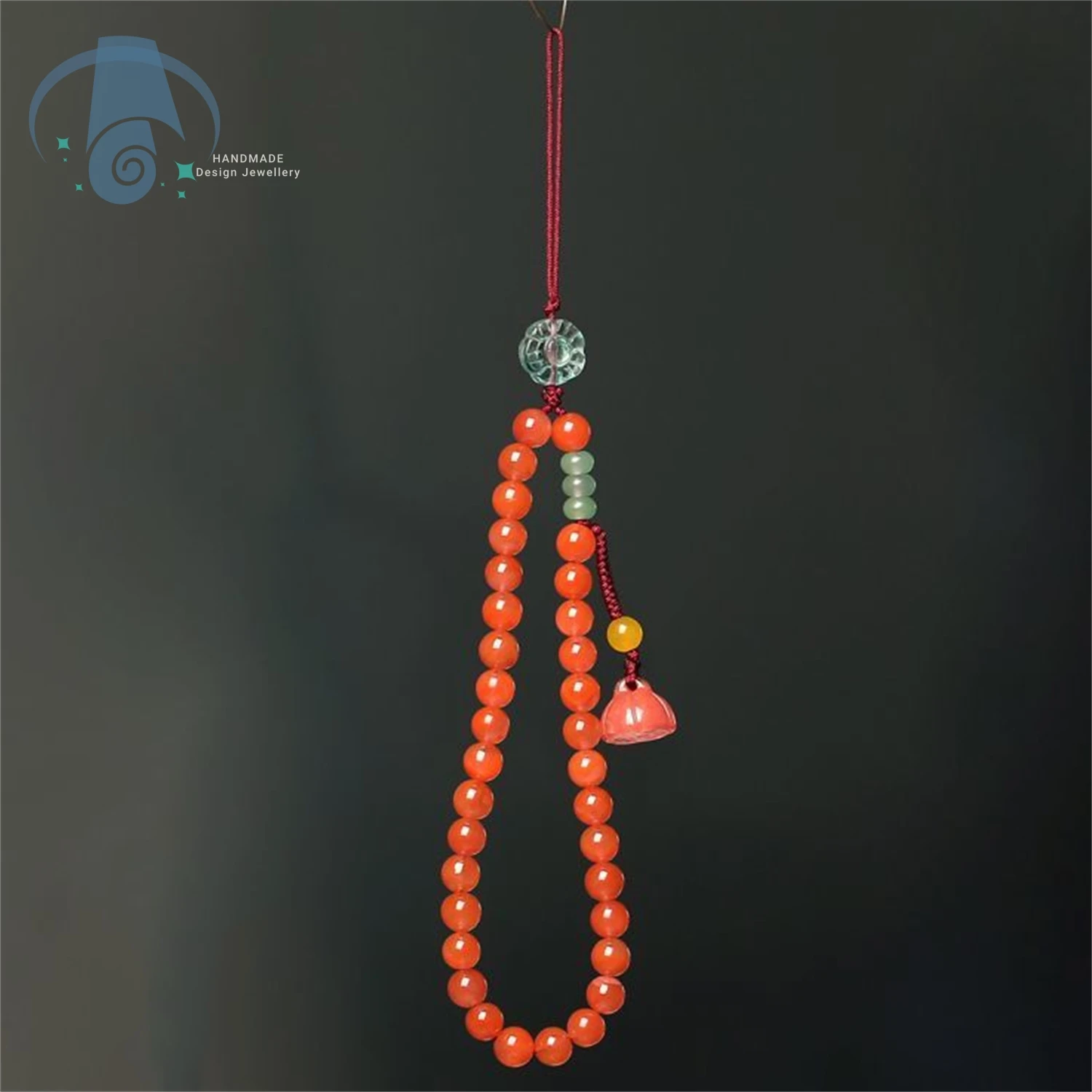 Genuine Retro Red Agate Beaded Phone Wrist Lanyard Charm Strap for Girls Natural Stone Smooth Adjustable Length Boho Travel Gift