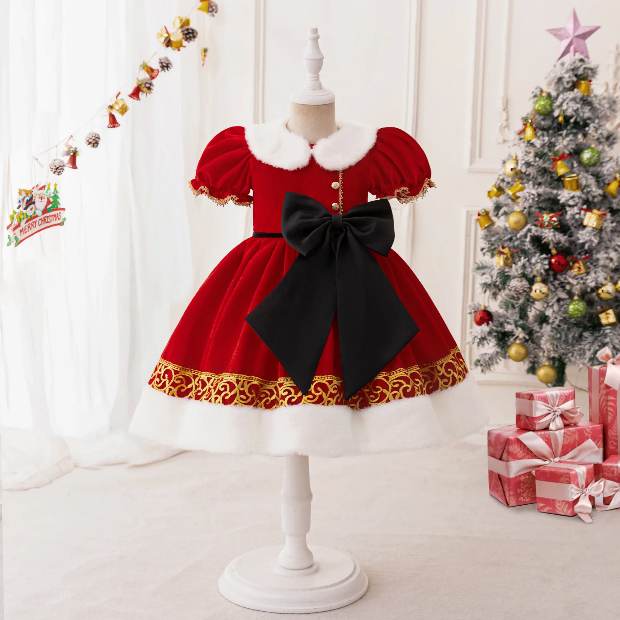 Christmas Girls Party Dress Cute Santa Claus Snowman Girls Princess Cosplay Dress For 4-10 Years Carnival Costume Clothing