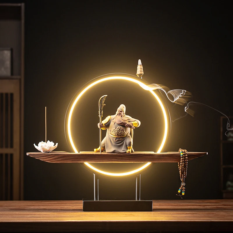 New Chinese-Style Lighting Incense Burner Ornaments Featuring Guan Gong And The God Of , Designed To Attract Wealth An